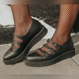 TUK Footwear Black TUKskin™ Pointed 3-Strap Mary Jane